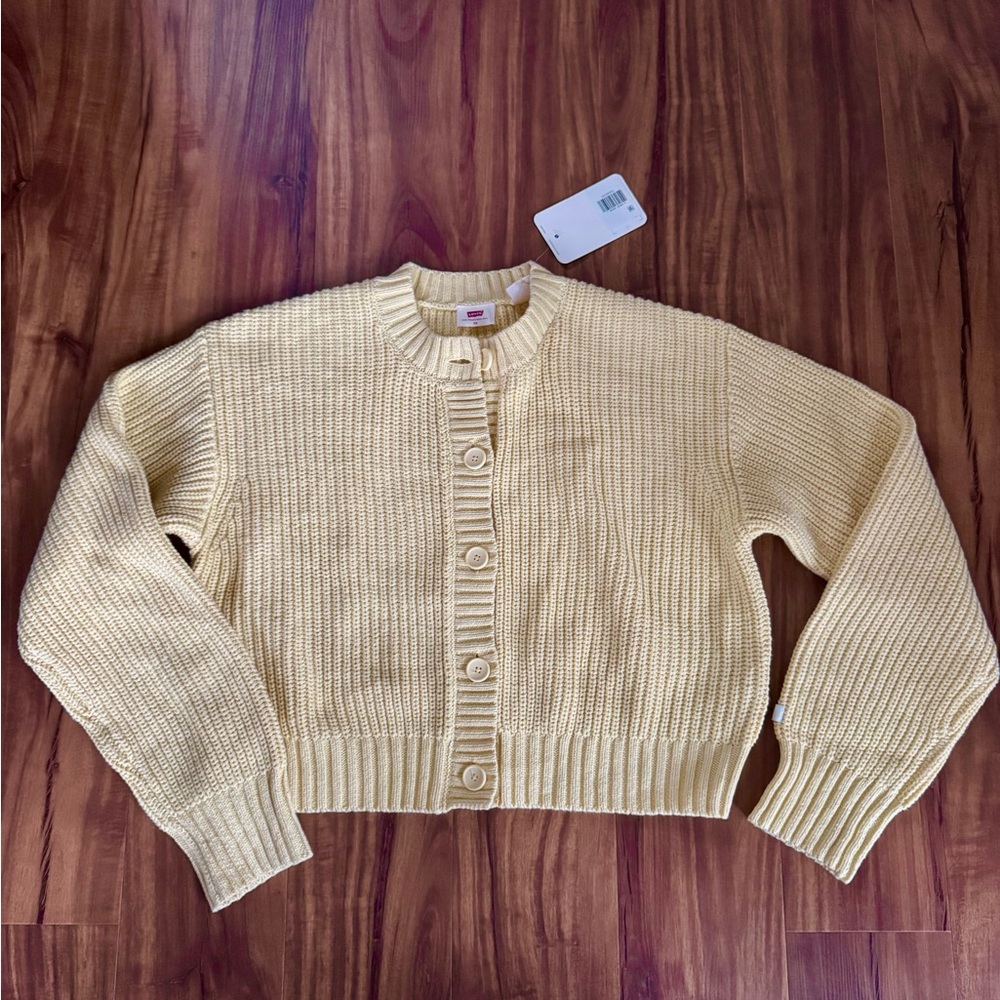 Levi's Pale Yellow Cropped Ribbed Button Cardigan